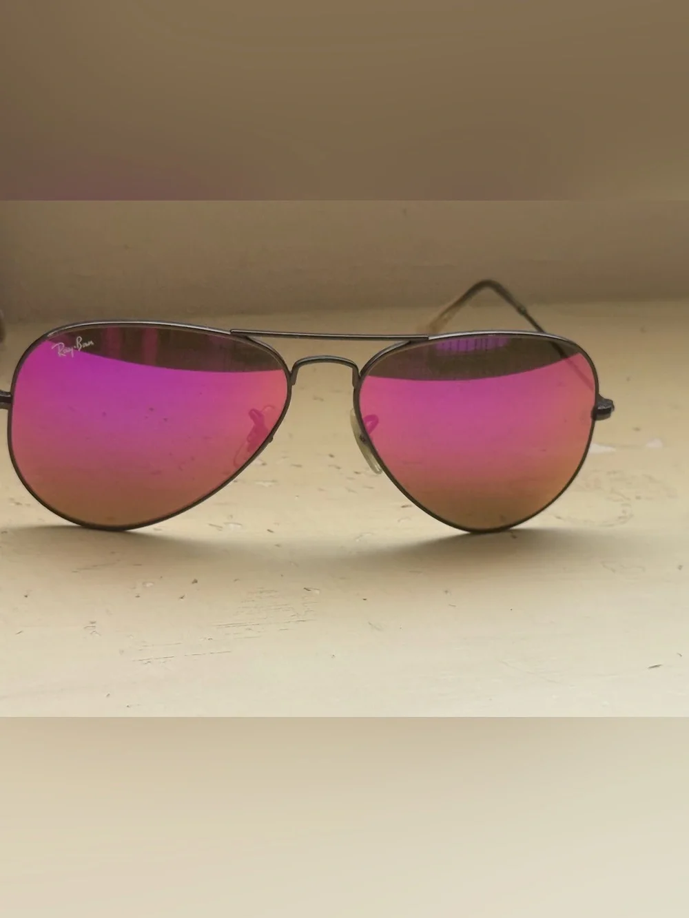 Ray-Ban Women's Flash Pink Mirrored Aviator Sunglasses - Silver Frame